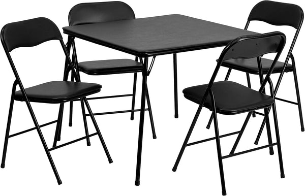 2025 Flash Furniture Madison 5-Piece Folding Card Table and Chairs Set, Portable Event Table and Chairs Set, Black
