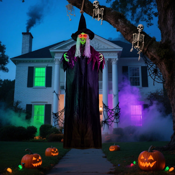 2025 6 Ft Hanging Animatronic LED Witch Halloween Indoor Outdoor Haunted House Decor