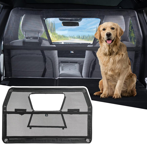 2025 52" Wide Dog Car Barrier with Removable Visual Window, Car Barrier for SUV Escape-Proof, Net for Car Cargo Behind Front Seats, Vehicle Gate for Dog Travel, Ideal for Cars SUVs Trucks
