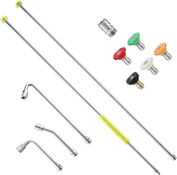 2025 Pressure Washer Extension Wand, 120¡± pressure washer lance Replacement, Stainless Steel Power Washer Wand with 1/4¡± QC, Gutter Cleaner Attachment with 30¡ã/90¡ã/120¡ã Curved Rods, 5 Nozzle Tips
