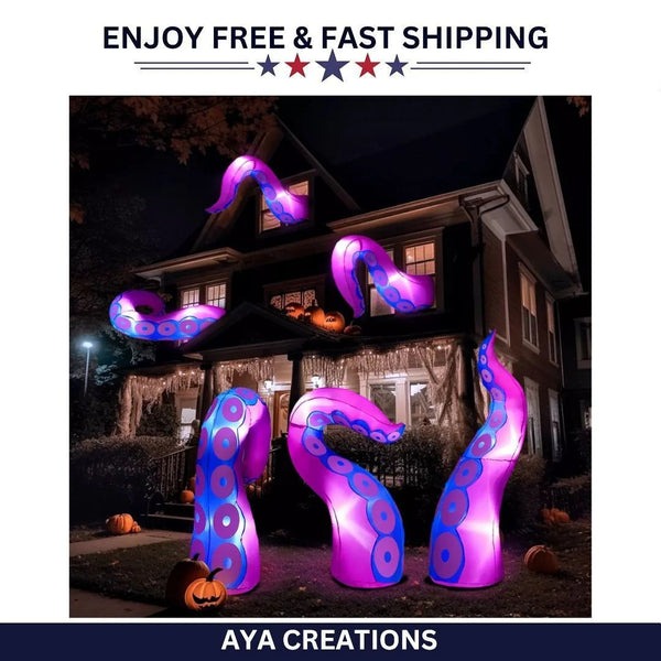 2025 Halloween Inflatable Octopus Tentacles LED 3pcs Window Roof Yard Decor