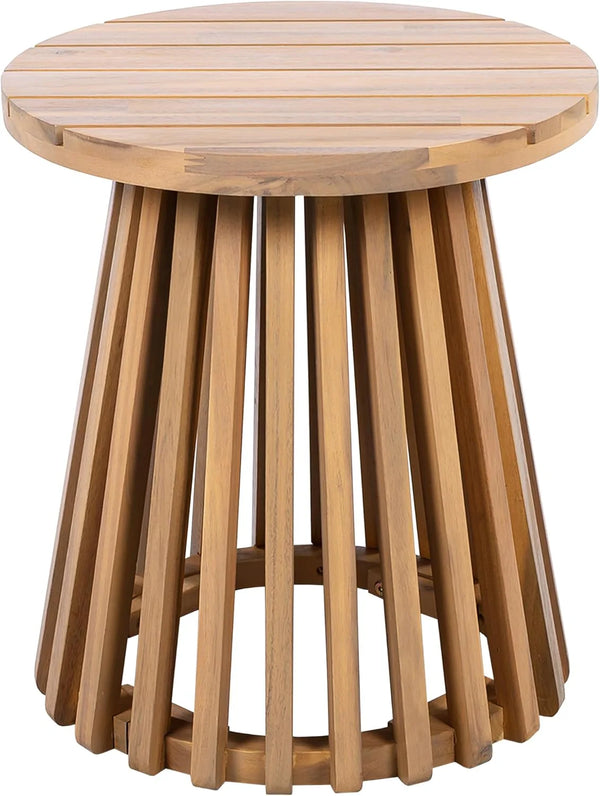2025 Merax Outdoor Acacia Wood Coffee Table 15.75" Round Patio Side Table for Backyard Lawn Balcony, Aesthetic Slat Base Design, Light Teak