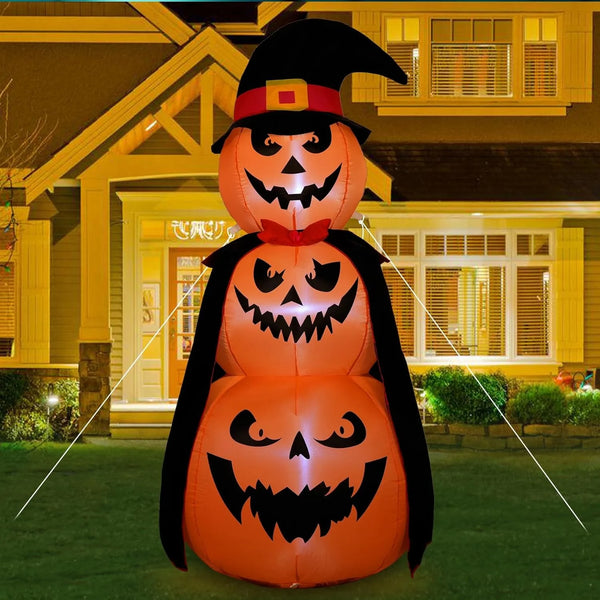 2025 6FT Halloween Inflatables Stacked Pumpkins Decor with Witch’s Hat Halloween Bl