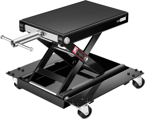 2025 1100 Lbs Steel Wide Deck Motorcycle Lift ATV Scissor Lift Jack with Dolly and Hand Crank Bikes Garage Repair Hoist Stand Black