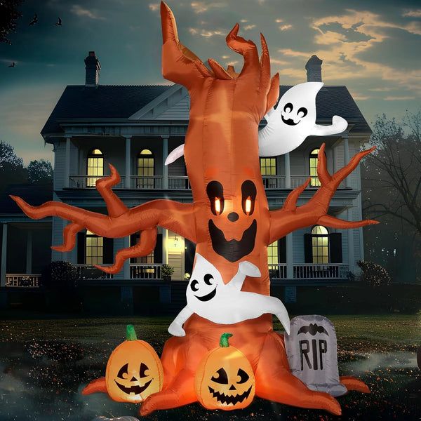 2025 8 FT Halloween Inflatable Scary Tree with Ghost Decorations, Pumpkin and Tombsto