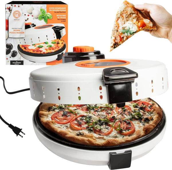 2025 MasterChef Electric 12" Pizza Maker- Cook Homemade Calzones, Quesadillas & Cookies! Rotating Nonstick Plate for Even Baking- Adjustable Temp Control for Crispy Crust- Indoor or Outdoor Parties & Gifts