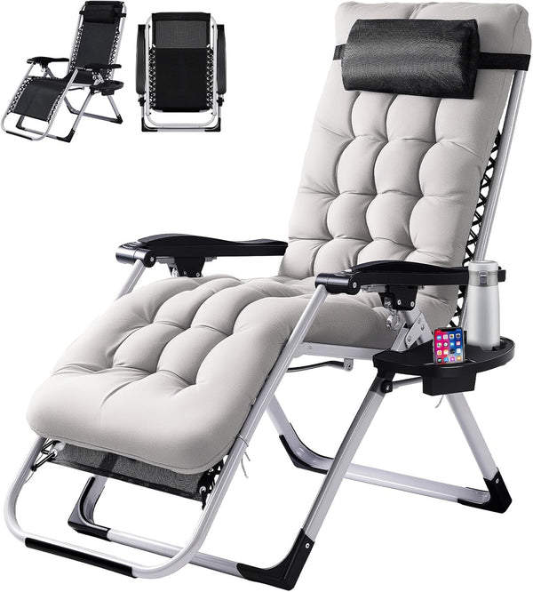 2025 Padded Zero Gravity Chair, Lounge Chair with Removable Cushion & Tray£¬ Folding Reclining Patio Chairs£¬ Recliner Chair for Lawn£¬Indoor and Outdoor