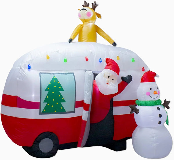 2025 8FT Christmas Inflatable Santa Snowman Camper Inflatables Decoration with LED Lights Outdoor Yard to Blow Up Christmas Car Easter Decorations