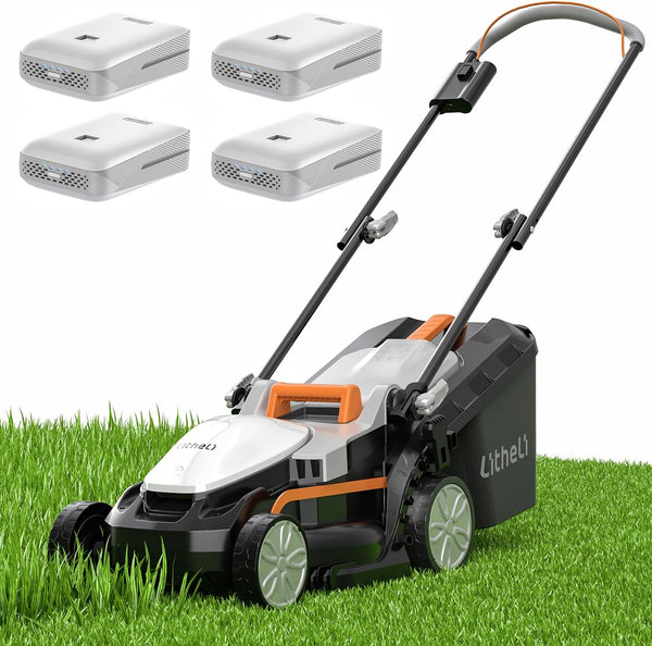 2025 Litheli Cordless Lawn Mower 13 Inch, U20 Handy+ 20V Electric Lawn Mowers for Garden, Yard and Farm, 5 Heights Adjustment, Light Weight, 4 x 4.0Ah Portable Battery Included
