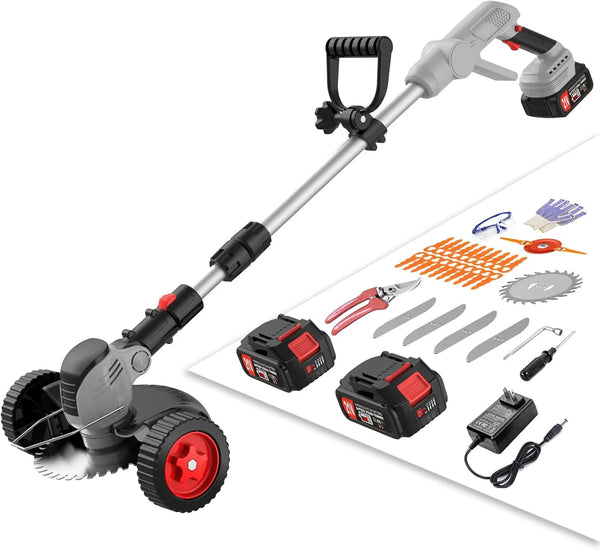 2025 Electric Weed Wacker Cordless Eater Battery Powered, 21v Lightweight Weed Trimmer With 2 4.0Ah Battery Operated & Charger & Wheels & Shears, 3 In1 Grass Trimmer/Brush Cutter/Lawn Edger for Yard Garden