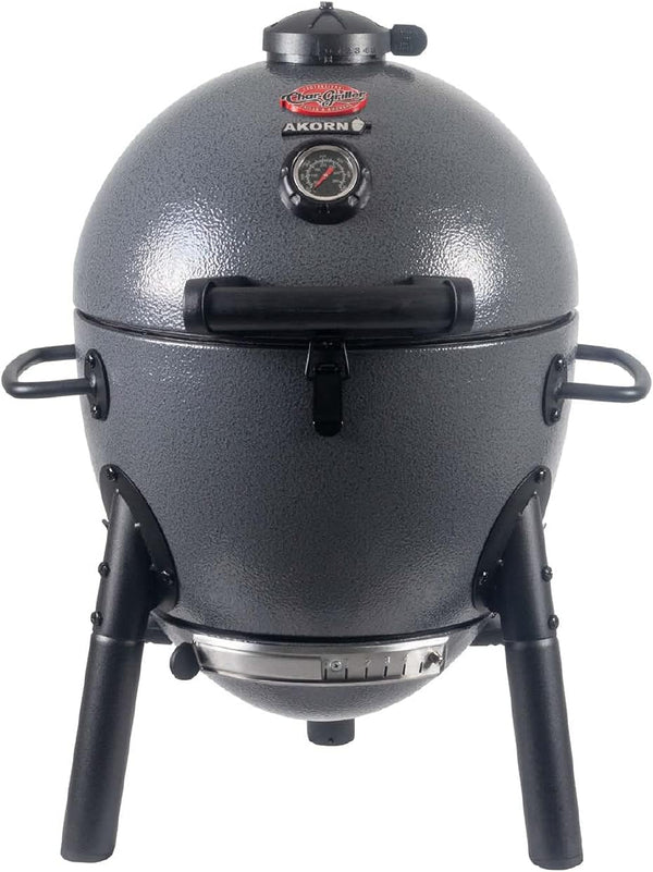 2025 Char-Griller® AKORN® Jr. Portable Kamado Charcoal Grill and Smoker with Cast Iron Grates and Locking Lid with 155 Cooking Square Inches in Ash, Model E86714