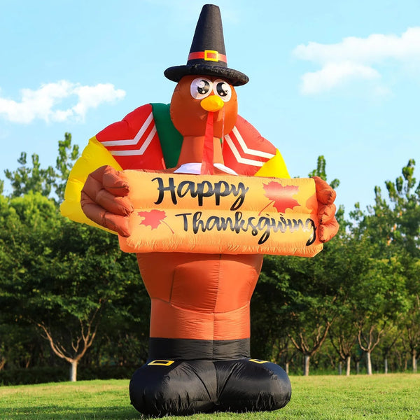 2025 DomKom 8 FT Thanksgiving Inflatables Turkey Decor with Colorful Tail, Happy Thanksgiving Blow up Turkey Decorations Outdoor Built-in LED Lights Yard Autumn Holiday Harvest