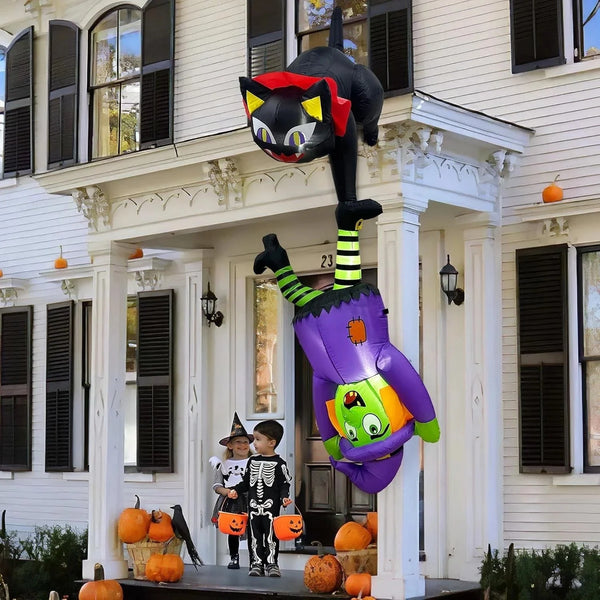 2025 8FT Halloween Inflatables Outdoor Decorations, Cat and Witch Halloween Blow up Y
