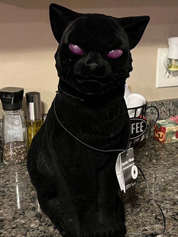 2025 New! Halloween Spooky Village Animated Velvet Cat Motion Sensor 15.5 inch