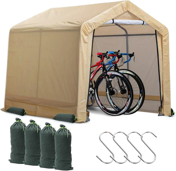 2025 6x6 ft Heavy Duty Outdoor Storage Shed with Roll-up Zipper Door S-Hooks and Sandbags, Waterproof and UV Resistant Portable Garage Carport, Motorcycle Bike ATV Tent Shed, Yellow