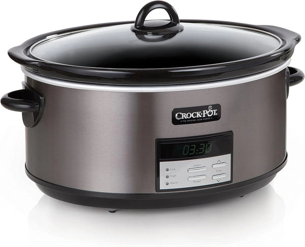 2025 Crock-Pot Large 8-Quart Programmable Slow Cooker with Auto Warm Setting Black Stainless Steel