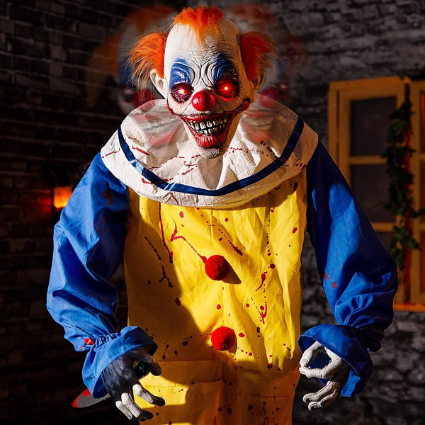 2025 6Ft Animated Killer Clown with Motion, Sound, and Light Up Eyes for Halloween
