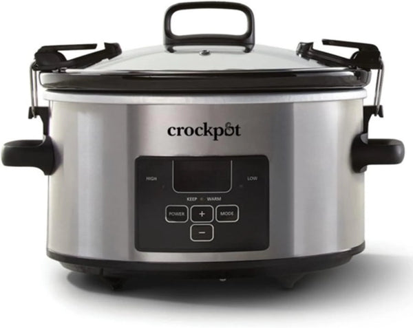 2025 Crock-Pot 4 Quart Travel Proof Cook and Carry Programmable Slow Cooker with Locking Lid, Convenient Handles, and Digital Display, Stainless Steel