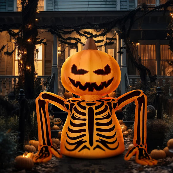 2025 Leyndo Halloween Inflatables Decorations Outdoor 5.6 ft Pumpkin Skeleton Skull Giant Inflatables Built-in LED Halloween Blow up Yard Decoration Spooky with Lights for Garden Patio Lawn Party Decor