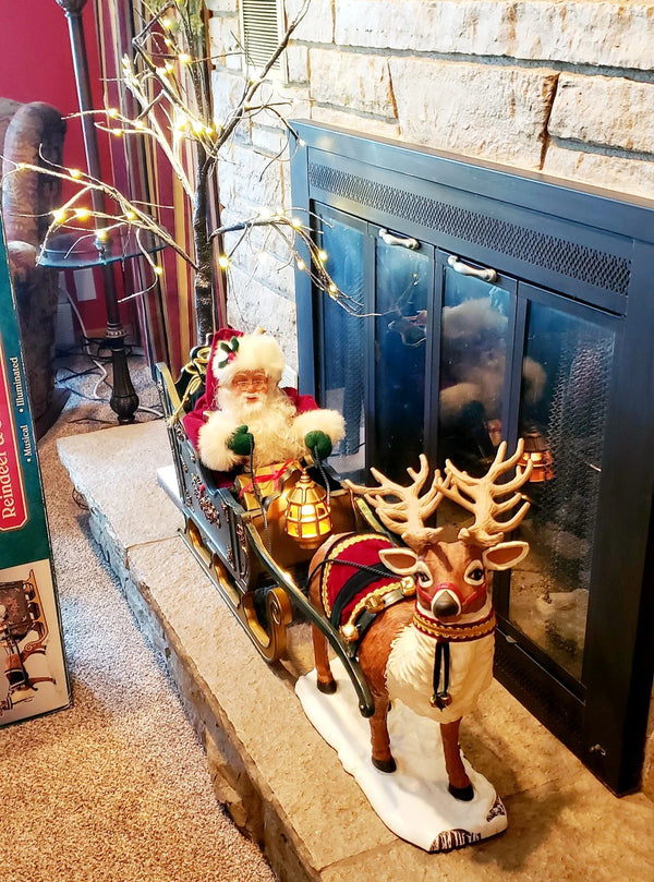 2025 VTG Animated Santa Sleigh & Reindeer Motion Lights Plays White Christmas VIDEO