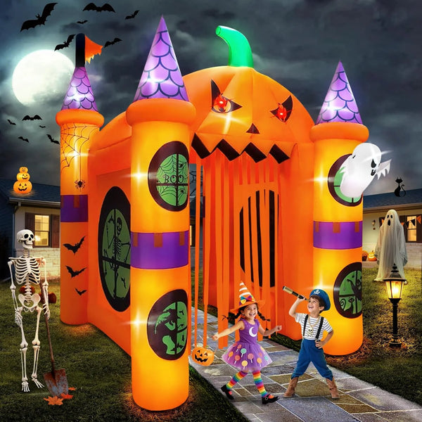 2025 Kalolary 12FT Halloween Inflatables Archway Pumpkin Haunted House, Giant Pumpkin Ghost Arch Inflatable with Built-in Lights Blow Up Halloween Outdoor Yard Decoration for Garden Lawn Outdoor Decors