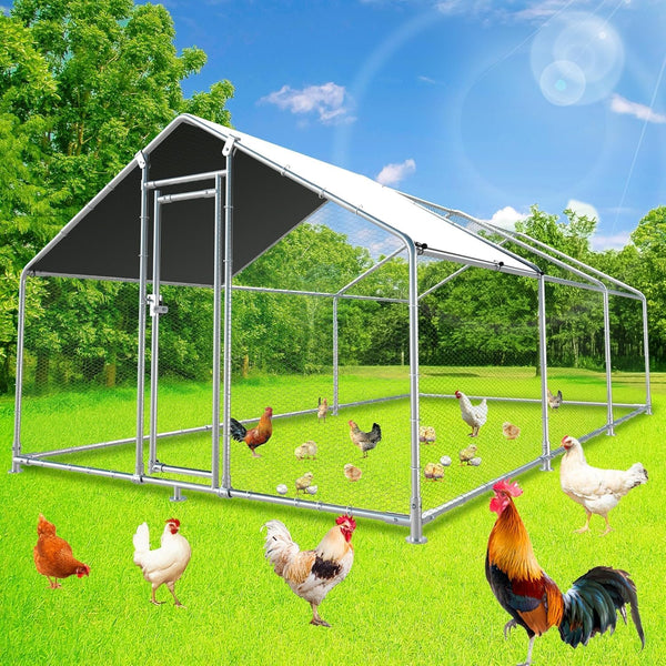 2025 Large Metal Chicken Coop, Chicken Runs for Yard with Cover Walk-in Poultry Cage for 10 20 Chickens, Chicken Pen Duck Coop Hen House with Water-Resident Top and Feeding Door 19.2Lx9.84Wx6.6H FT