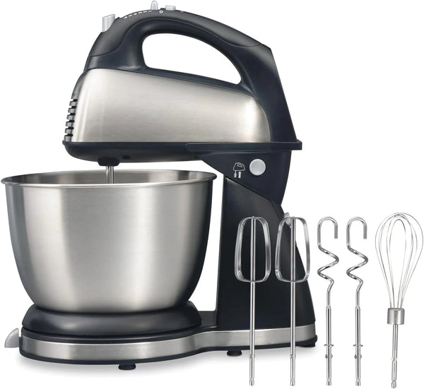2025 Hamilton Beach Classic Stand and Hand Mixer, 4 Quarts, 6 Speeds with QuickBurst, Bowl Rest, 290 Watts Peak Power, Black and Stainless
