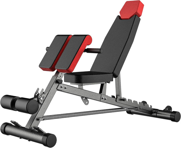 2025 Finer Form Multi-Functional FID Weight Bench for Full All-in-One Body Workout ¨C Hyper Back Extension, Roman Chair, Adjustable Ab Sit up Bench, Incline Decline Bench, Flat Bench