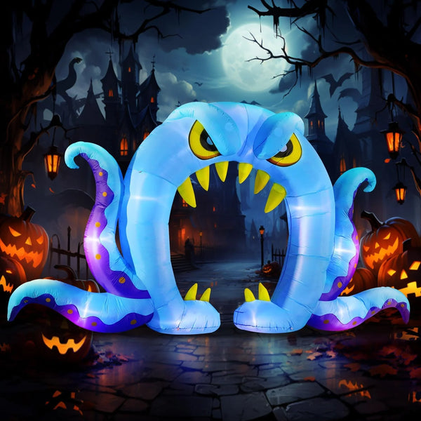2025 DomKom Halloween Inflatable Blow Up Decorations, 16FT Long 8FT Tall Blue Monster Octopus Archway, Built-in LEDs for Holiday Party, Garden, Lawn, Yard, Patio D¨¦cor
