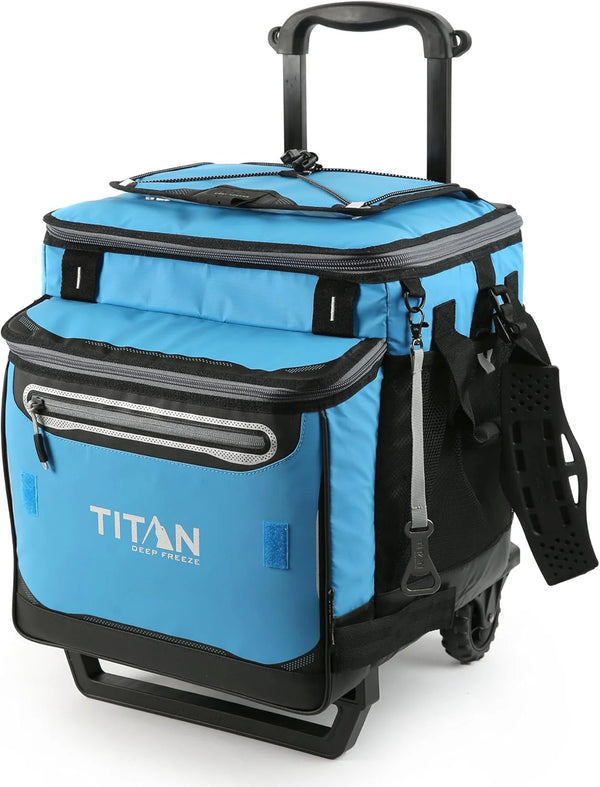 2025 Titan Deep Freeze 60 (50+10) Can Wheeled Cooler - Collapsible Rolling Cooler with Wheels and All-Terrain Cart