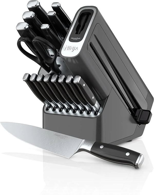 2025 Ninja K32017 Foodi NeverDull 17 Piece Premium Knife System Block Set with Built-in Sharpener, Stainless Steel/Black