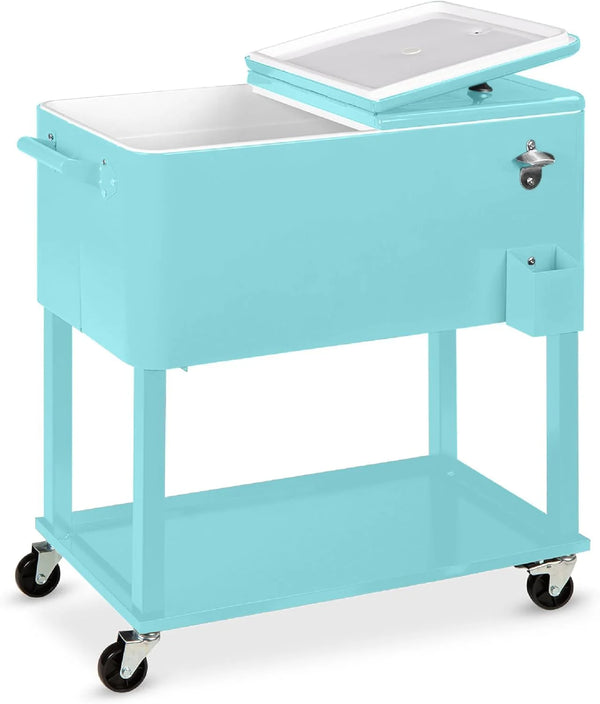 2025 Best Choice Products 80-Quart Outdoor Steel Rolling Cooler Cart w/Ice Chest, Bottle Opener, Catch Tray, Drain Plug, Locking Wheels