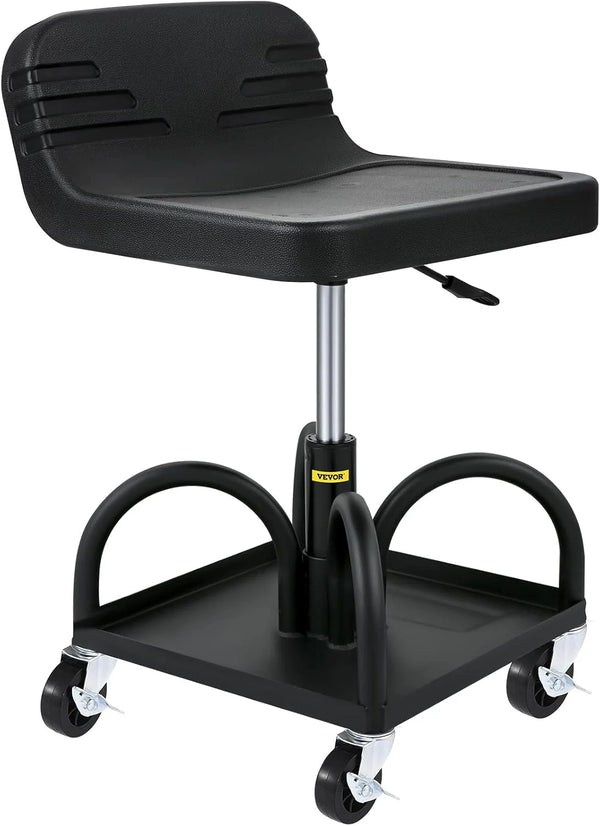 2025 Mobile Rolling Seat, 300LBS Capacity, 15.7" to 20.5" Adjustable Height, Mechanic Rolling Stool with Swivel Wheels and Tool Tray, for Workshop, Auto Repair Shop, Black