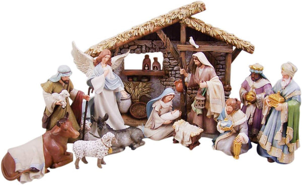 2025 Avalon Gallery Nativity Sets for Christmas - Indoor Bethlehem Nights Nativity Scene, 12-Piece, Full Set with Stable