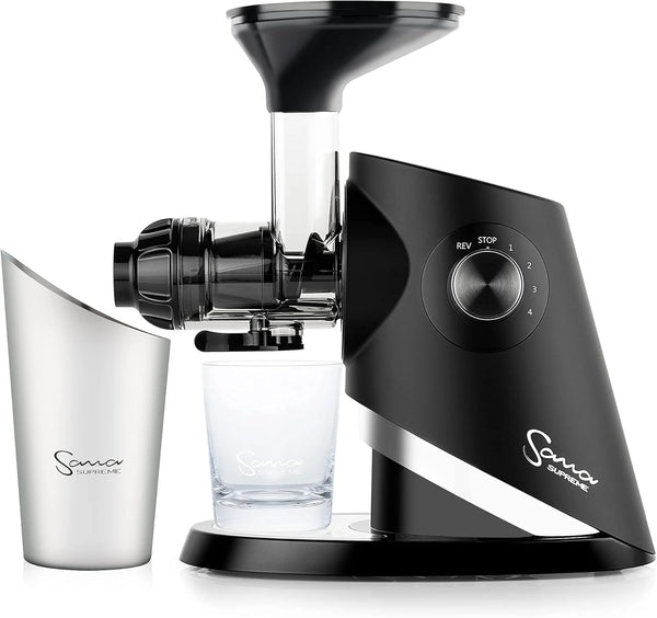 2025 Sana 727 Supreme Cold Press Masticating Juicer | Large Batch | Non-Stop Juicing | 4 Speed Brushless DC Motor | 45-120 RPM¡¯s | Easy clean 132 Page Recipe Book | 15 Year Warranty | Black