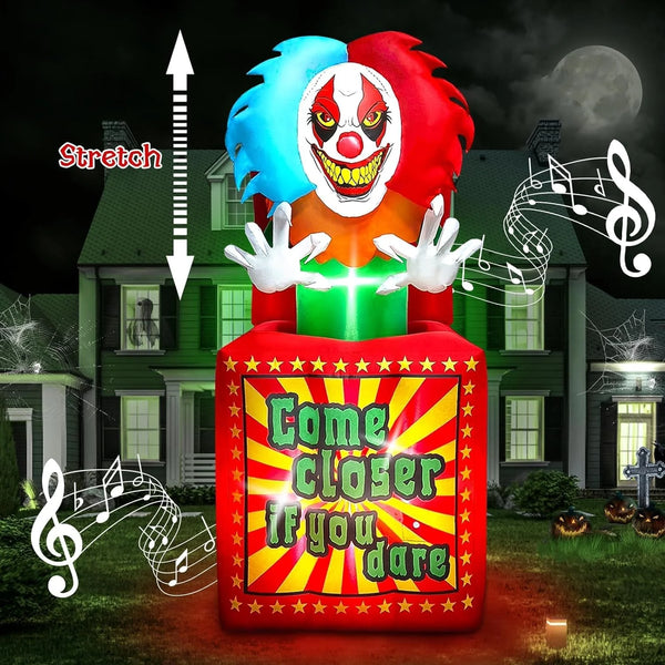 2025 6.6 FT Halloween Inflatables Animated Clown with Music, Kalolary Circus Clown Box Outdoor Decorations Blow Up Yard with Built-in LEDs for Indoor Outdoor Party Garden Lawn Decor
