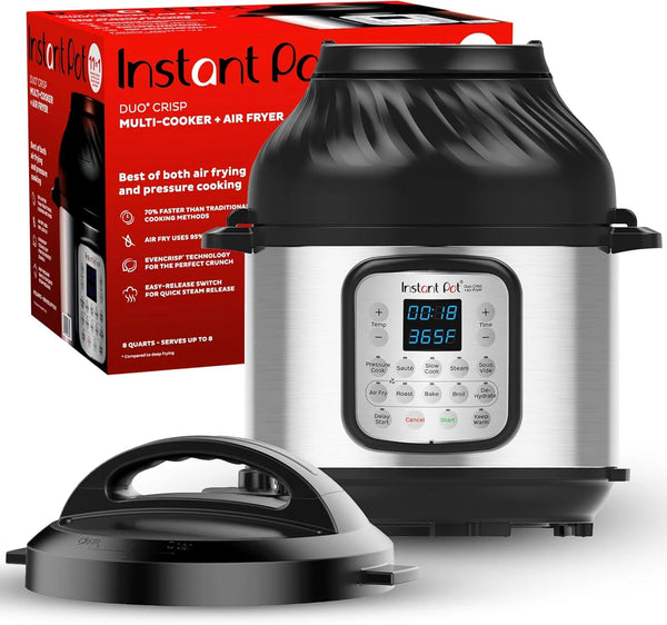2025 Instant Pot Duo Crisp 11-in-1 Air Fryer and Electric Pressure Cooker Combo with Multicooker Lids that Fries, Steams, Slow Cooks, Dehydrates,Free App With Over 800 Recipes, Black/Stainless Steel, 8QT