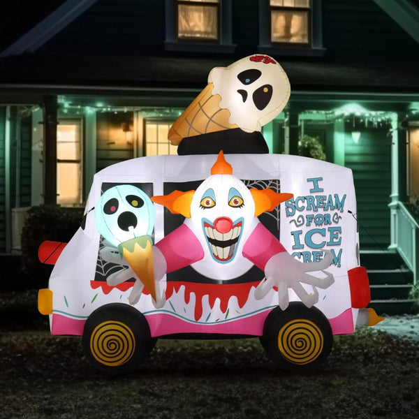 2025 10FT Long Halloween Inflatables Outdoor Decorations, Blow Up Scary Clown Icecream Halloween Yard Decorations, Built-in LED Lights Décor for Indoor Home Party Garden Lawn Store