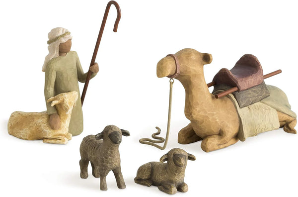 2025 Willow Tree Shepherd and Stable Animals, Surrounding New Life with Love and Warmth, Build a Holiday Tradition with Classic Nativity Set, 4 Sculpted Hand-Painted Figures: Sheep, Camel, Shepherd, Goat