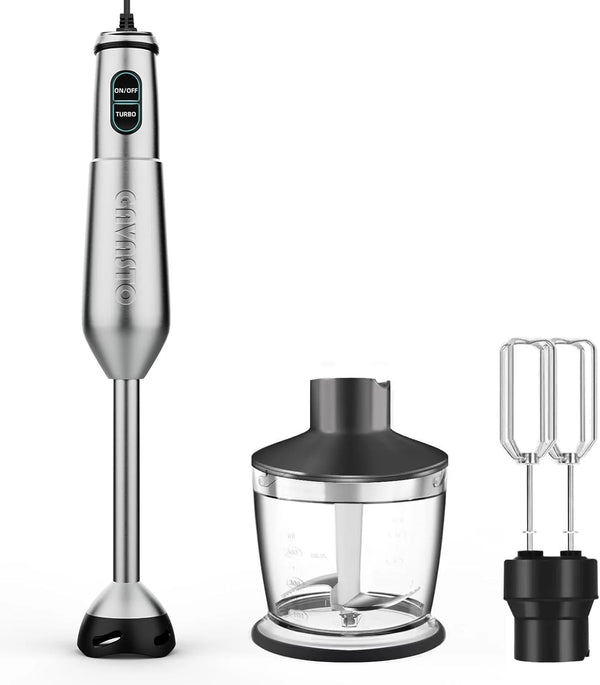 2025 Immersion Blender 1000 Watts Scratch Resistant Hand Blender,20 Speed and Turbo Mode Hand Mixer, 3-in-1 Heavy Duty Copper Motor Stainless Steel Smart Stick with Egg Beaters and Chopper