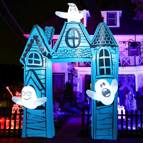 2025 11.8 FT Halloween Inflatables Archway Outdoor Decorations Blow Up Yard Ancient Castle Archway with Ghost with Built-in LEDs for Garden Lawn Indoor Party Decor