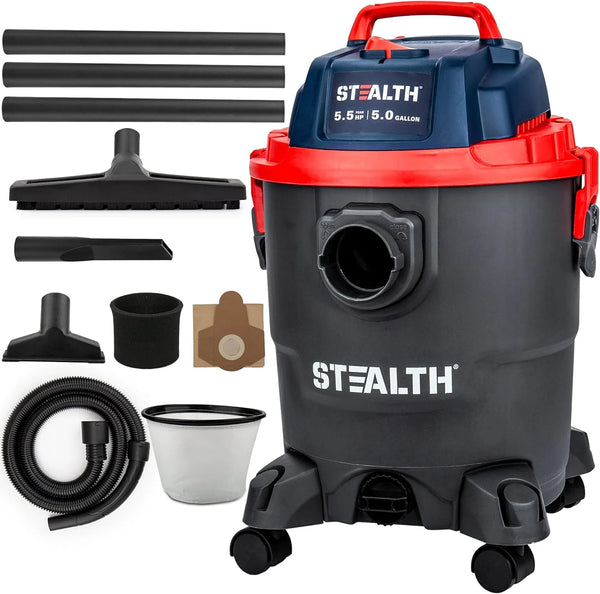 2025 Stealth Wet/Dry Vacuum 5 Gallon, 5.5 Peak HP Shop Vacuum with Blower & Drain Port for Home, Garage, Car, Workshop,ECV05P2