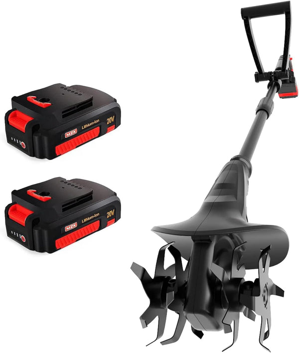 2025 20V Cordless Tiller Cultivator with Steel Tines,8-inch Wide Battery Powered Garden Cultivator, 360RPM Electric Tiller for Lawn/Gardening/Soil Cultivation(2 * 2AH Battery&Charger Included),TC08D01