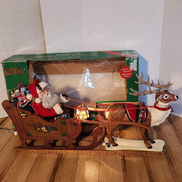 2025 CREATIONS 50807 Animated Reindeer & Santa In Sleigh Original Box 1997
