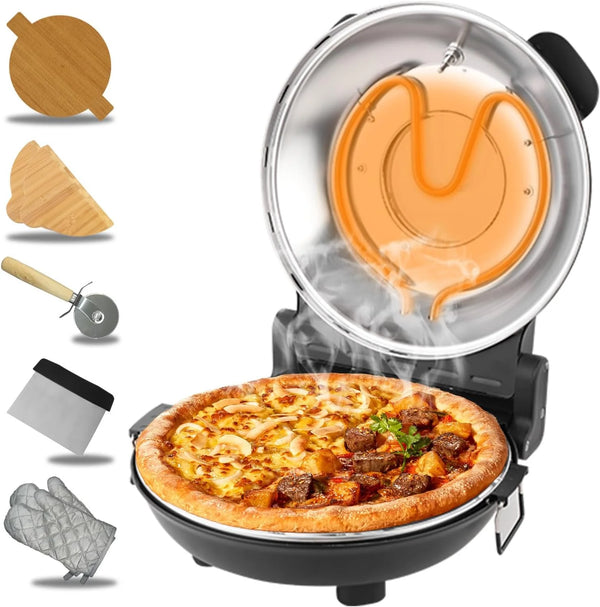 2025 Pizza Oven Indoor, 12 Inch Retro Pizza Maker, Rapid Heating 800?F, 1200W Glazed Ceramic Stone Electric Pizza Cooker, Two-button Precise Temperature Control, Viewing Window for Precise Cooking