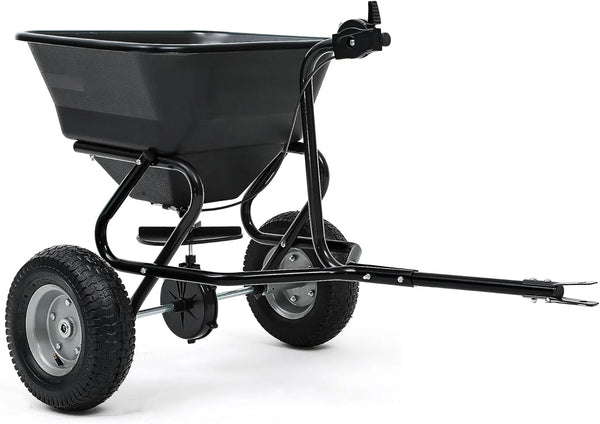 2025 Tow Behind Lawn & Garden Broadcast Spreader for Seed Holds up to 130 lbs with 13" Pneumatic Tires and Adjustable Flow Control Lever,for Fertilizer, Grass Seed, Salt, Ice Melt, Lawn