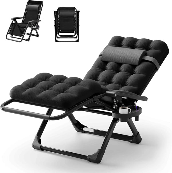 2025 Seeutek Zero Gravity Lounge Chair, Anti Gravity Lounger Removable Extra Thick Cushion, Upgraded Lock and Cup Holder, Folding Outdoor Reclining Chairs Recliner for Lawn Patio, Camping, Indoor - Black