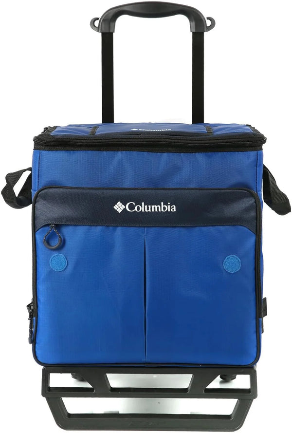 2025 Columbia Crater Peak Wheeled Cooler - 50 Can Rolling Cooler - Blue Collapsible Cooler with Super Foam Insulation and Foldable All-Terrain Cart with Wheels