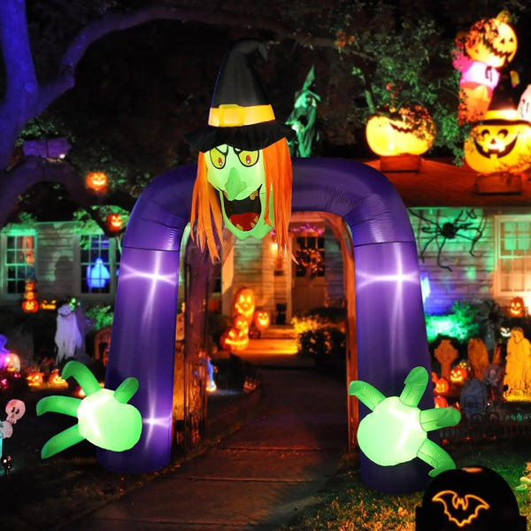 2025 BLOOMWIN Halloween Inflatable Archway 10ft - Arch Inflatable Witch Halloween Decorations Outdoor - Halloween Blow up Yard Decorations Witch Light Up, CS-12040-2.5