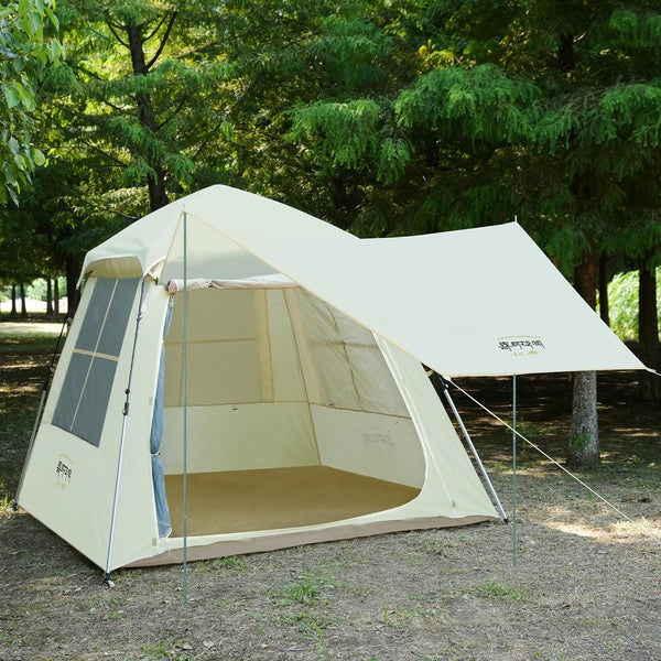 2025 Instant Pop Up Camping Tent - 7'¡Á7' 4 Person, 5-Sided Ventilation, UV-Blocking Top & Hexagonal Awning, Portable for Patio/Beach